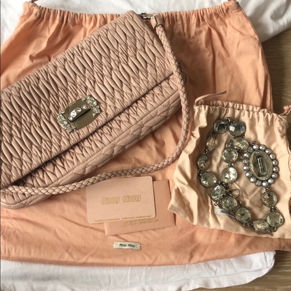 Miu Miu Bags Miu Miu Iconic Crystal Leather Bag In Cameo Biege Poshmark